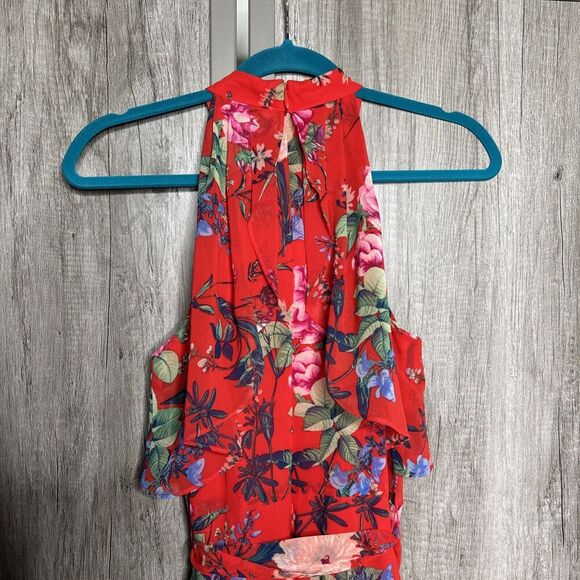 Eliza J Dress High Low Halter Top Red Color Floral Print Size 4 - Picture 7 of 8